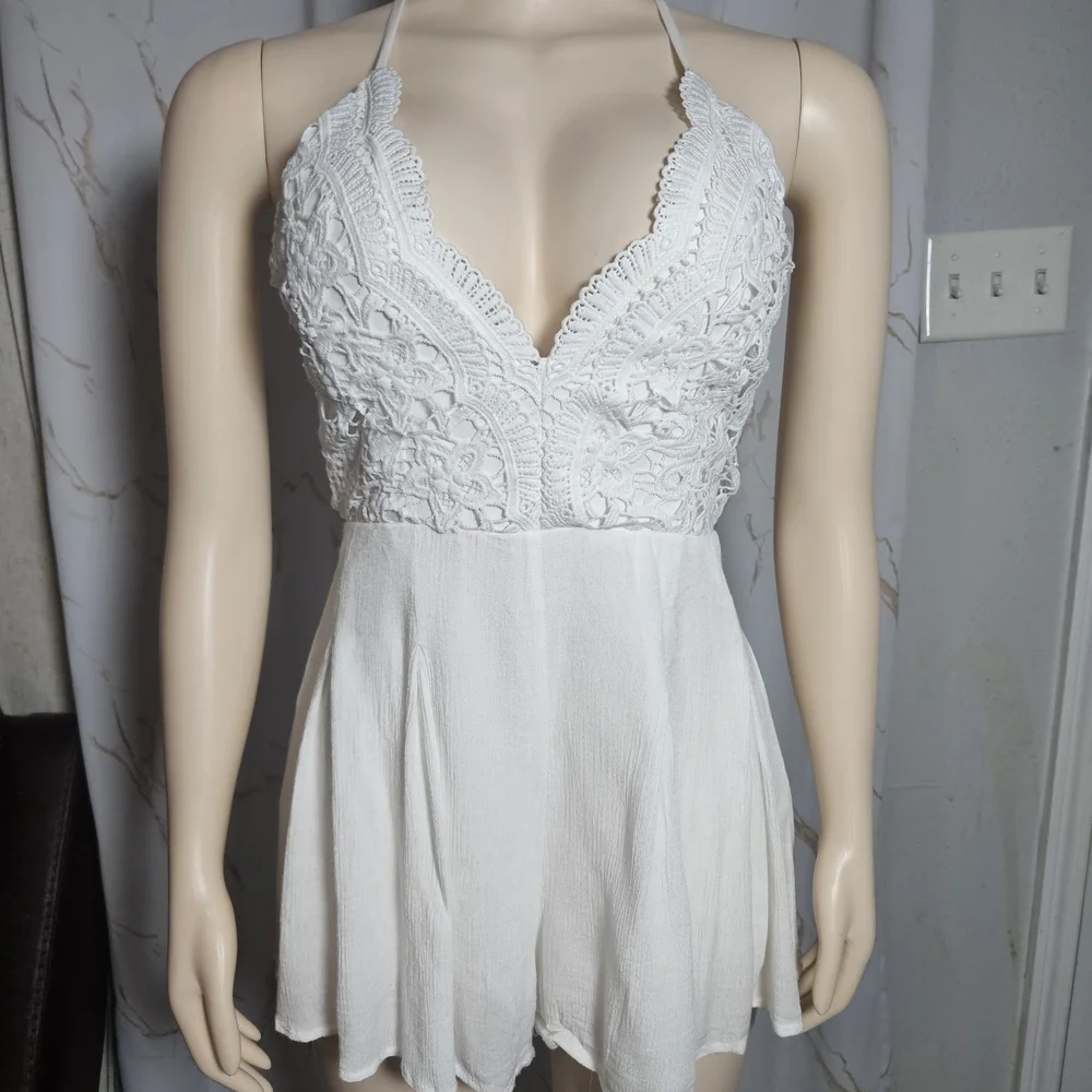 Lulu's White Lace Halter Jumpsuit